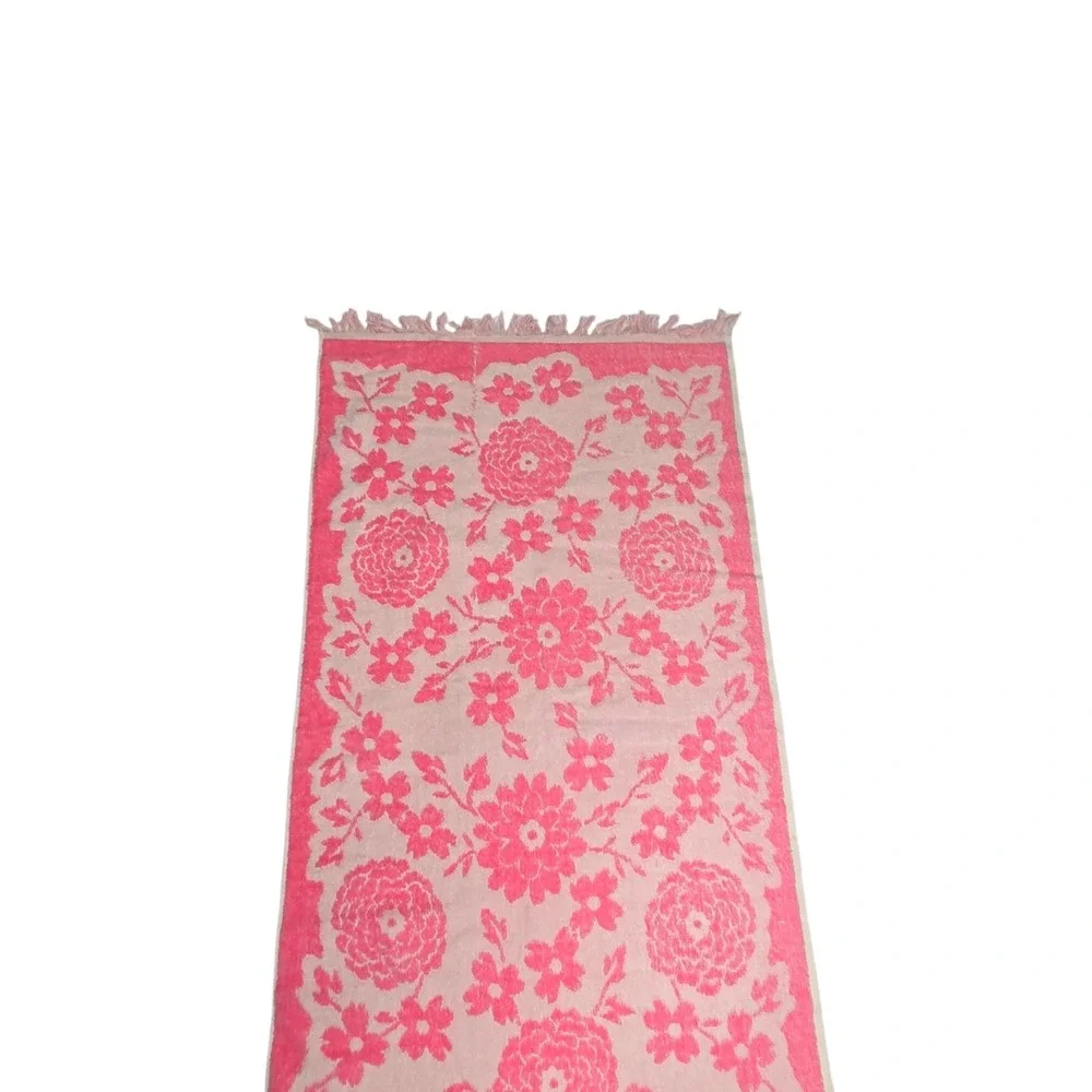 Vintage Pink Bath Towel Set PINK PURPLE Roses Floral 1970s 1980S